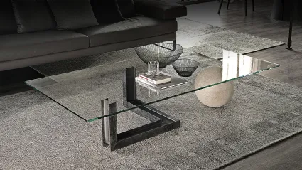 Tavolino in vetro con base in acciaio e sfera in travertino Levante di Cattelan Italia