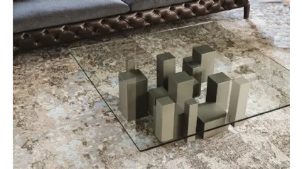 Tavolino con base in acciaio e piano in vetro Skyline di Cattelan Italia