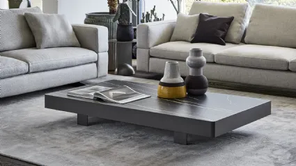 Tavolino rettangolare Jazz con top in ceramica e base in metallo di Bonaldo