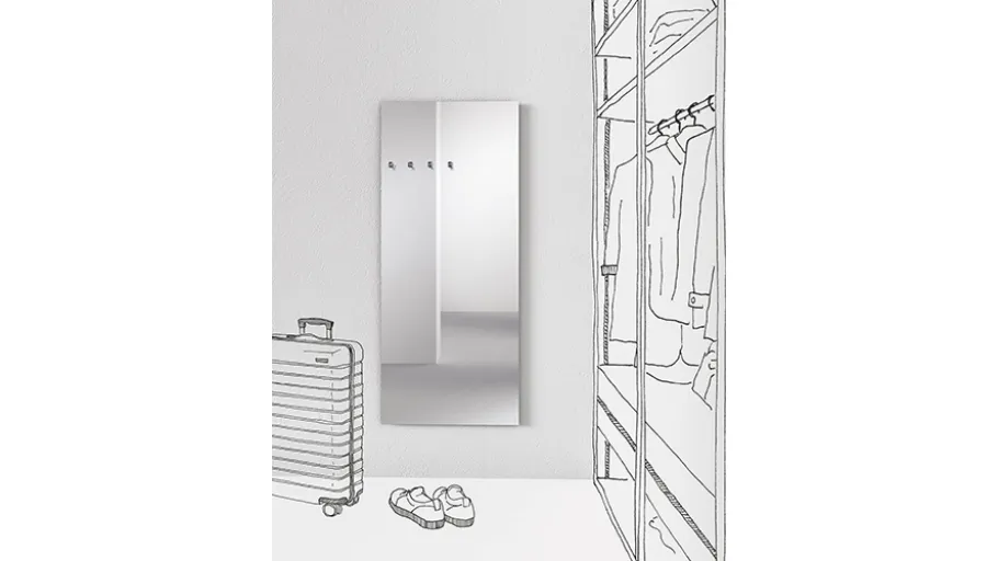 Specchio Appendiabiti in fusione di ottone cromato dal design minimal Chiodo Fisso Mirror di Minotti Italia