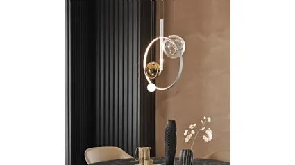 Lampada a sospensione con struttura in acciaio e paralumi in vetro borosilicato trasparente, bronzo e sabbiato Biarritz di Cattelan Italia