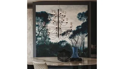Lampada a sospensione in acciaio verniciato e paralume in cristallo fumè Poseidon di Cattelan Italia