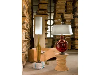 Lampada da tavolo in vetro con paralume in tessuto Tic Toc di Pentalight
