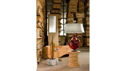 Lampada da tavolo in vetro con paralume in tessuto Tic Toc di Pentalight