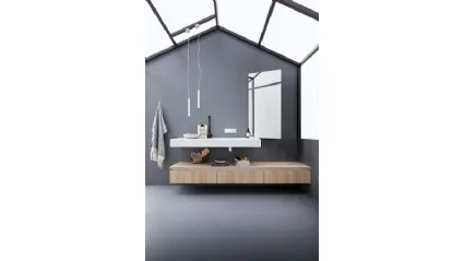 Mobile da Bagno sospeso in melaminico effetto rovere e top in Corian 45 09 di Birex