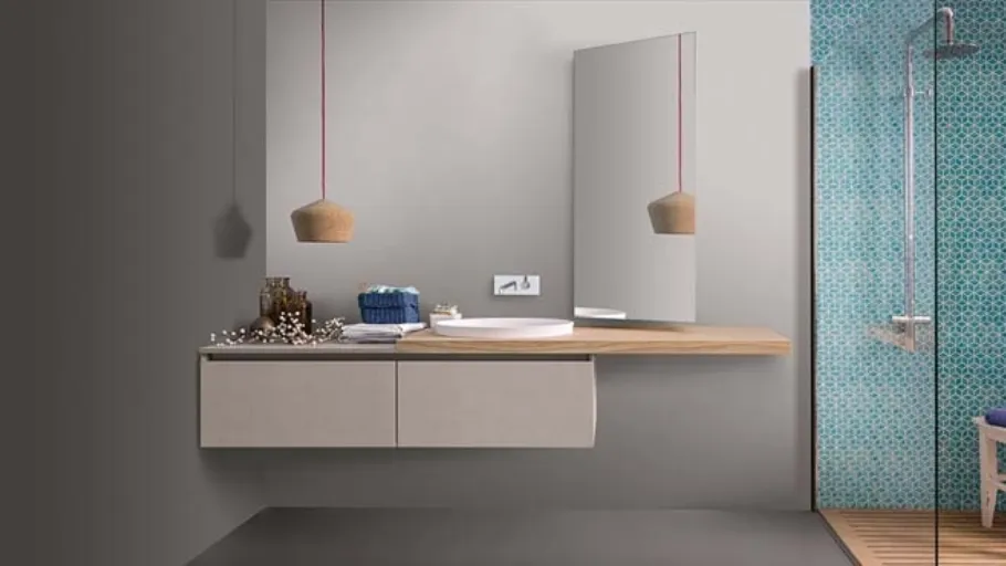 Mobile da Bagno sospeso in melaminico con top in rovere 45 10 di Birex