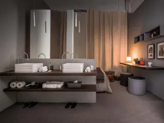 Mobile da Bagno sospeso in rovere termotrattato e laccato opaco 45 14 di Birex