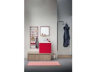 Mobile Bagno da appoggio in melaminico e laccato rosso con top in mineral marmo Acqua e Sapone 04 di Birex