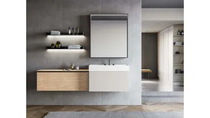 Mobile da Bagno sospeso in laccato opaco light grey e materico rovere Virginia Lapis 02 di Birex