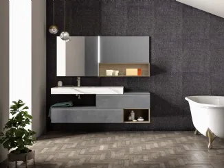 Mobile da Bagno sospeso in laccato metallico piombo Lapis 06 di Birex