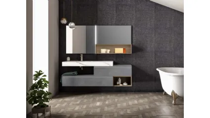 Mobile da Bagno sospeso in laccato metallico piombo Lapis 06 di Birex