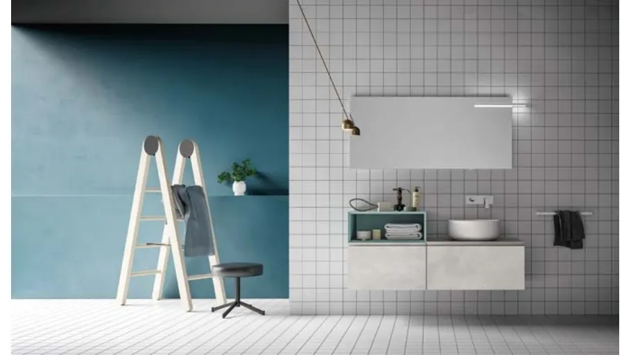 Mobile da Bagno sospeso in laccato effetto resina e laccato opaco grigio Garda Memento 02 di Birex