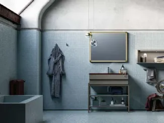 Mobile da Bagno a terra in laccato e alluminio con top in argilla rosso Sidero 08 di Birex