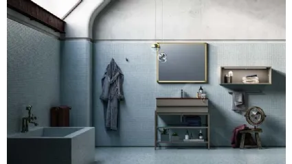 Mobile da Bagno a terra in laccato e alluminio con top in argilla rosso Sidero 08 di Birex