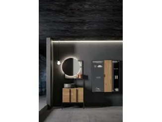 Mobile da Bagno a terra Sidéro 05 in essenza rovere naturale e metallo nero di Birex