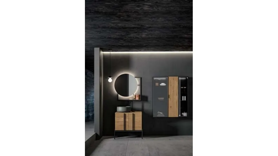 Mobile da Bagno a terra Sidéro 05 in essenza rovere naturale e metallo nero di Birex