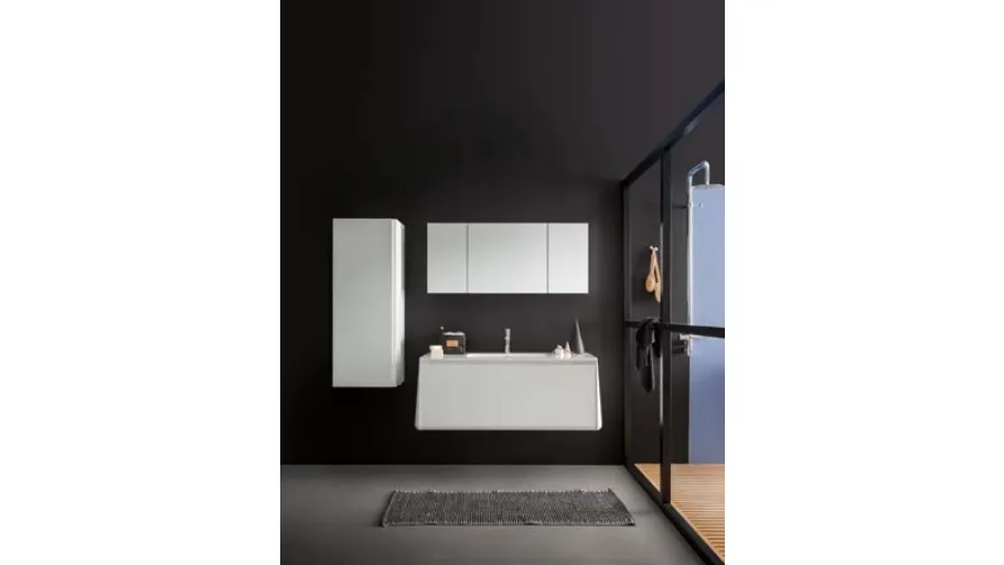 Mobile da Bagno sospeso in laccato bianco opaco e top in Corian Campus 04 di Birex