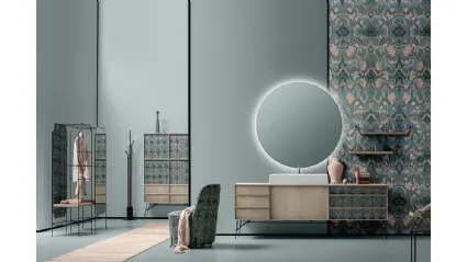 Mobile da Bagno Des 05 in Noce Chiaro con tessuto decorativo di Cerasa