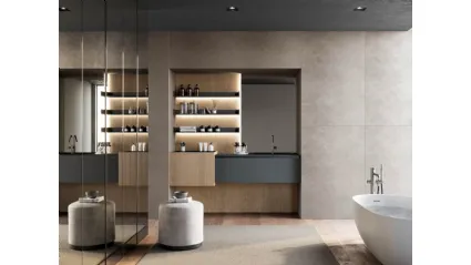 Mobile da Bagno sospeso in fenix grigio bromo e canneté rovere visone Facto 01 di Birex