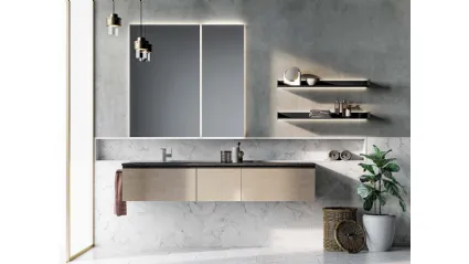 Mobile da Bagno sospeso Gola Up 07 in laccato metallico nichel di Birex