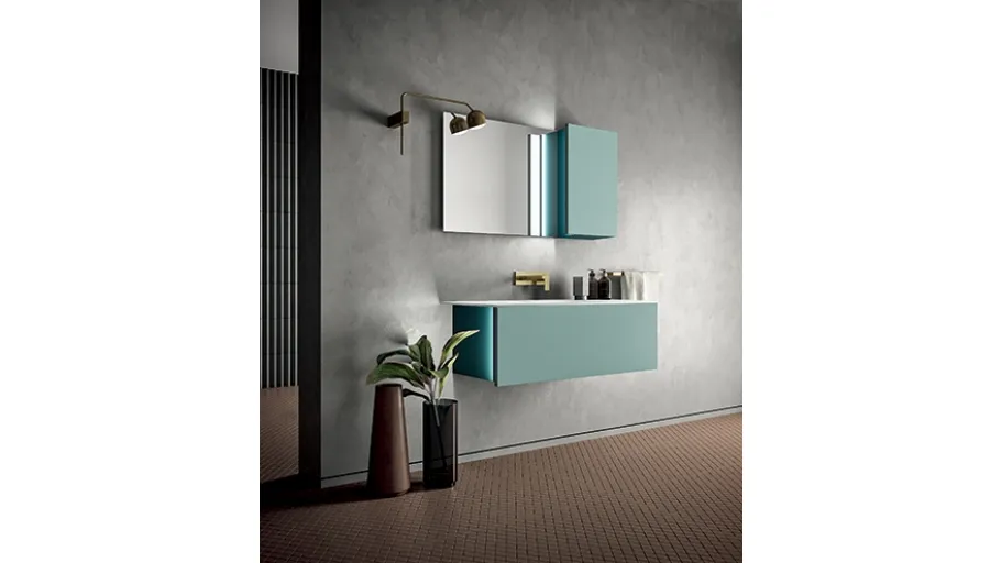 Mobile da Bagno sospeso in laccato e top in Corian Hosoi 03 di Birex