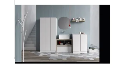 Mobile da Lavanderia in melaminico bianco e lavabo  in ceramica Idrobox 10 di Birex