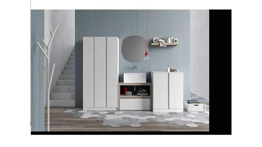 Mobile da Lavanderia in melaminico bianco e lavabo  in ceramica Idrobox 10 di Birex