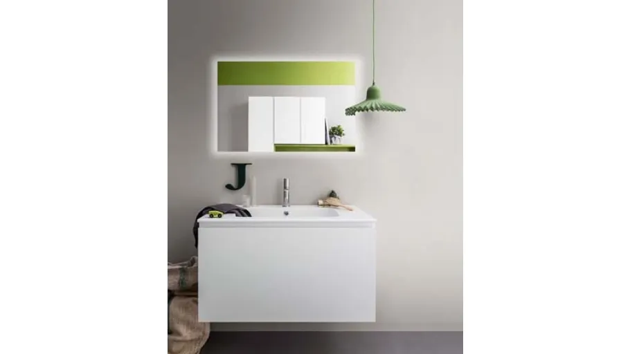 Mobile da Bagno sospeso in laccato opaco e top con lavabo integrato in ceramica Lapis 05 di Birex