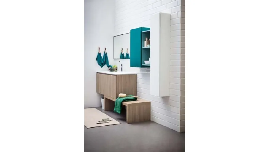 Mobile da Bagno sospeso in melaminico e laccato con top in mineral marmo bianco Lapis 06 di Birex