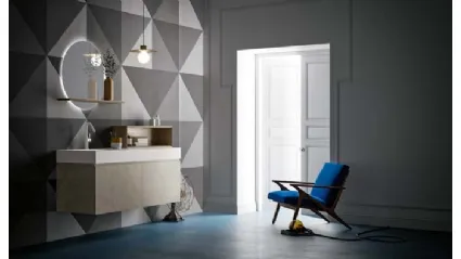 Mobile da Bagno sospeso in laccato metallico e top in Corian Memento 01 di Birex