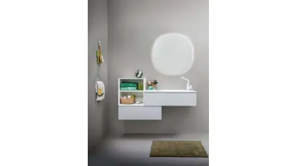 Mobile da bagno sospeso in laccato bianco opaco e top in Corian Memento 04 di Birex