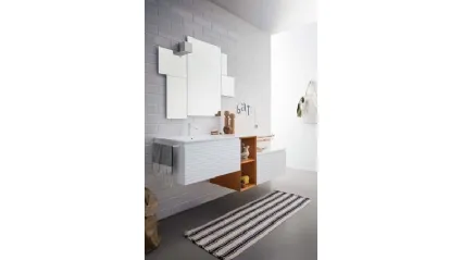 Mobile da Bagno sospeso in laccato bianco e bruciato con top in mineral marmo bianco lucido Memento 07 di Birex
