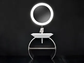 Mobile da Bagno Moon con base cromata e lavabo Diamante di Cerasa