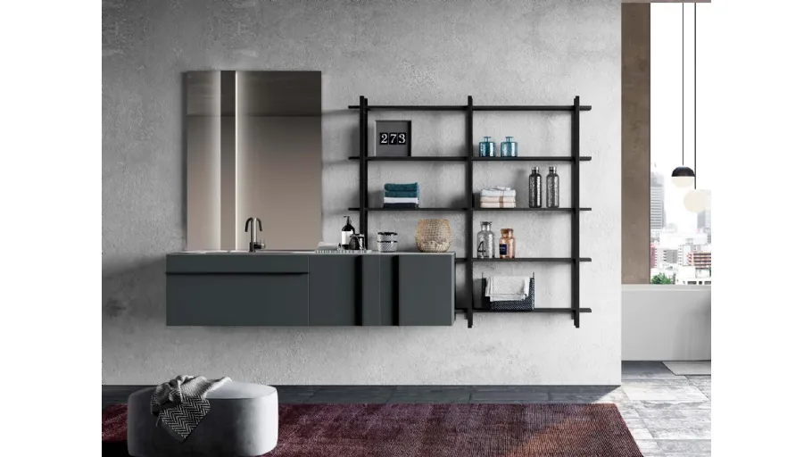 Mobile da Bagno Sidéro 07 in laccato opaco grigio antracite di Birex