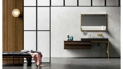 Mobile da Bagno sospeso in rovere e alluminio con top in acciaio Sidero 03 di Birex