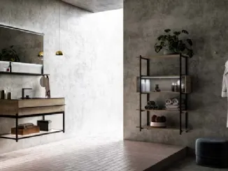 Mobile da Bagno sospeso in rovere e alluminio con top in gres Sidero 05 di Birex