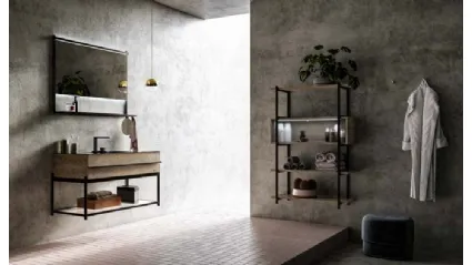Mobile da Bagno sospeso in rovere e alluminio con top in gres Sidero 05 di Birex