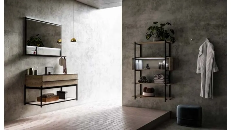 Mobile da Bagno sospeso in rovere e alluminio con top in gres Sidero 05 di Birex