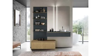 Mobile da Bagno sospeso in laccato opaco grigio antracite e canneté essenza rovere naturale Traccia 06 di Birex