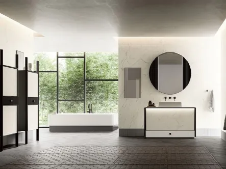 Mobile da Bagno sospeso Facto 08 in essenza rovere carbone e gres di Birex