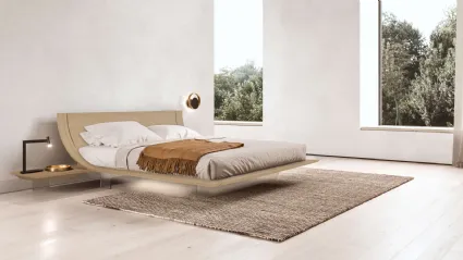 Letto di design Aqua in essenza rovere seppia con testiera di Presotto