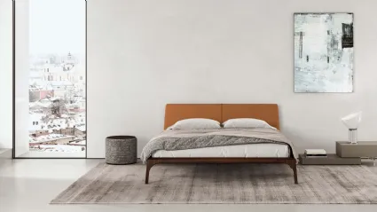 Letto Relevè Imbottito con testiera rivestita in pelle di Presotto
