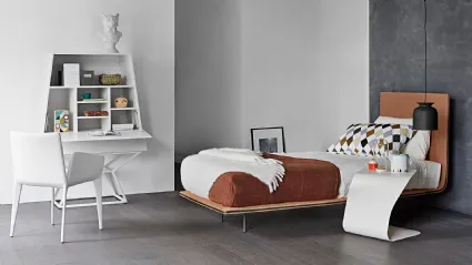 Letto singolo Thin in tessuto con testiera dal design minimale di Bonaldo