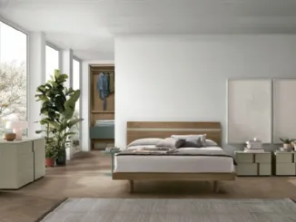 Letto con testiera Joker in materico noce ambra di Tomasella
