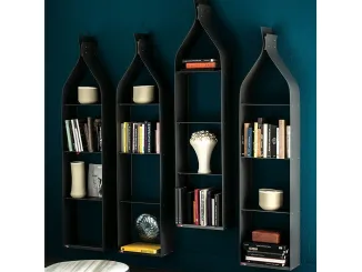 Libreria a muro in acciaio verniciato graphite Swing di Cattelan Italia
