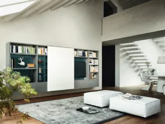 Libreria con vano porta TV Modo M6C76 in laccato opaco di Sangiacomo
