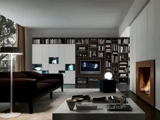 Libreria porta tv moderna in legno e laccato bianco opaco Pari&Dispari 01 di Presotto