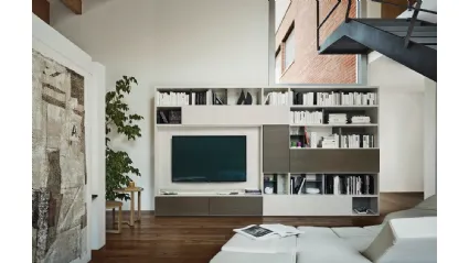 Libreria con vano porta TV Modo M6C73 in laccato opaco e materico Loto natura di Sangiacomo