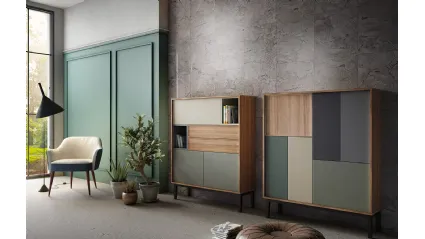 Madia alta Living 10 in laccato opaco colori vari e Aria Larice Cortina di Arredo3