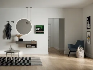 Mobile ingresso con cassetto integrato in lavvato opaco e Rovere Castoro Sessanta 04 di Birex